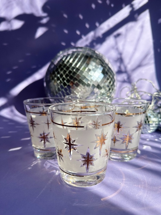 Dominion Other - Vintage MCM Dominion Atomic Starburst Short Tumblers Glasses Frosted Gold